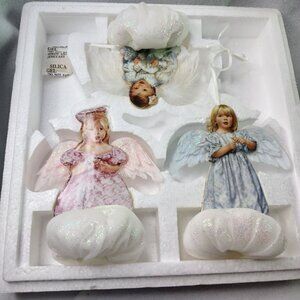 Bradford Exchange Sweet Starlight Angel Ornaments 3 Vintage Clouds Wings